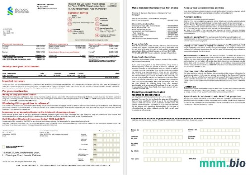 Pakistan Standard Chartered wyciąg z kredytu hipotecznego w formatach Word i PDF, 2 strony